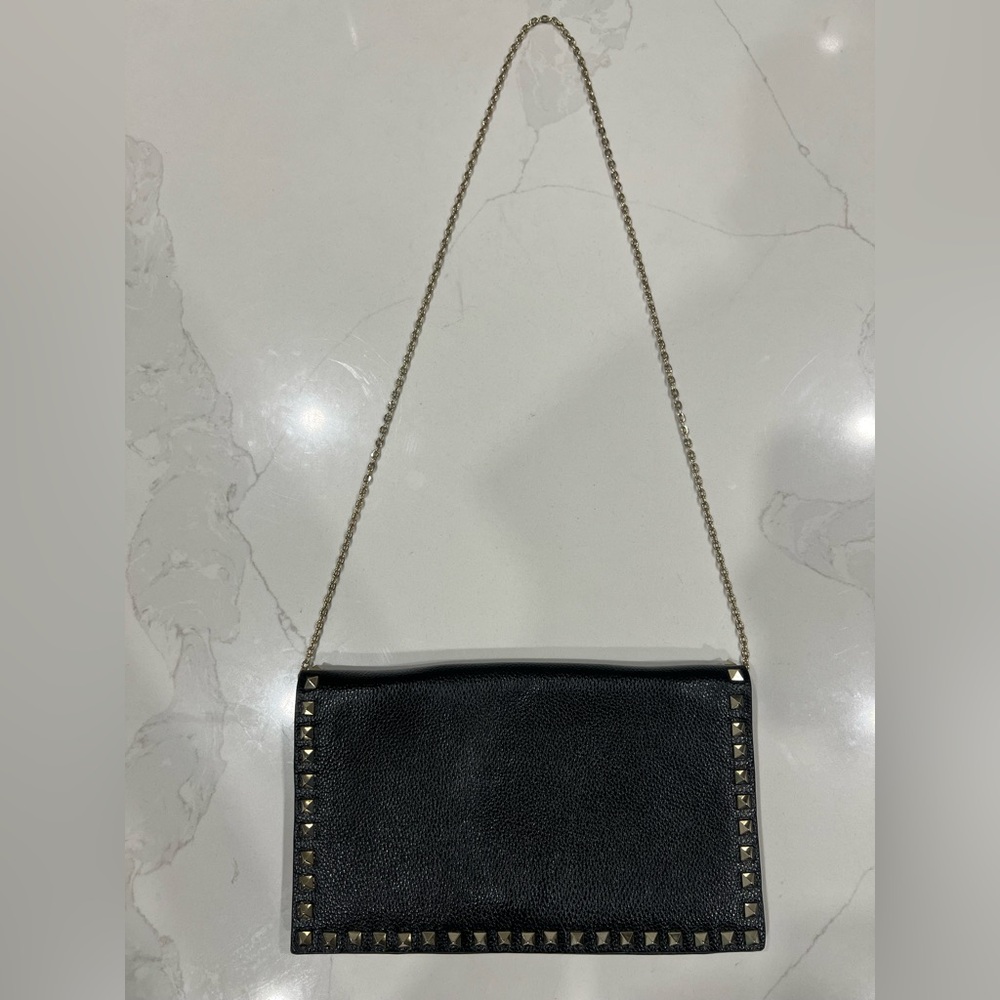 Neiman Marcus Black Studded Clutch with Chain